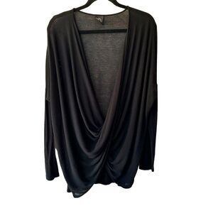 Bobeau Twist Front Blouse Size L Black Long Sleeve Top Soft Lightweight Shirt
